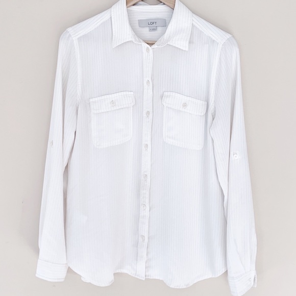 LOFT Button Down with silver shimmer stripes - Picture 2 of 6